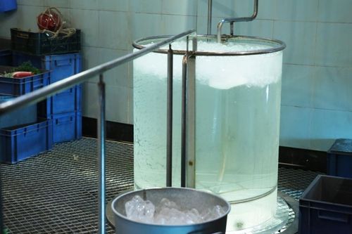 Une cuve remplie d\'eau glacée dans la Chambre froide