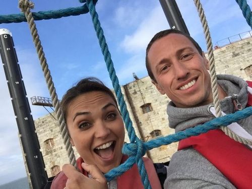 Valérie Bègue et Frédérick Bousquet à la fin de leur journée de tournage